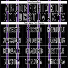 Load image into Gallery viewer, Custom Black Purple-White Stripe Line Sublimation Soccer Uniform Jersey