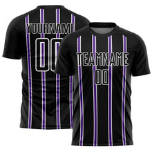 Load image into Gallery viewer, Custom Black Purple-White Stripe Line Sublimation Soccer Uniform Jersey