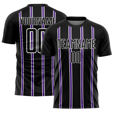Custom Black Purple-White Stripe Line Sublimation Soccer Uniform Jersey