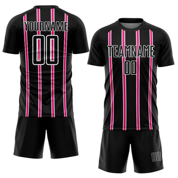 Custom Black Hot Pink-White Stripe Line Sublimation Soccer Uniform Jersey