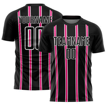 Custom Black Hot Pink-White Stripe Line Sublimation Soccer Uniform Jersey