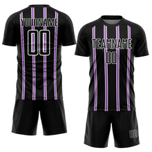 Load image into Gallery viewer, Custom Black Medium Purple-White Stripe Line Sublimation Soccer Uniform Jersey