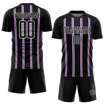 Custom Black Medium Purple-White Stripe Line Sublimation Soccer Uniform Jersey