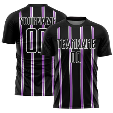 Custom Black Medium Purple-White Stripe Line Sublimation Soccer Uniform Jersey