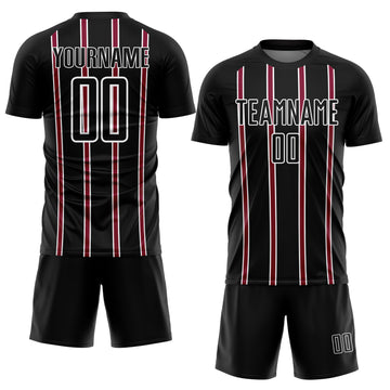 Custom Black Maroon-White Stripe Line Sublimation Soccer Uniform Jersey