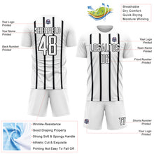 Load image into Gallery viewer, Custom White Black-Gray Stripe Line Sublimation Soccer Uniform Jersey