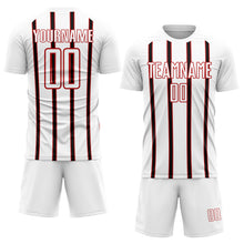 Load image into Gallery viewer, Custom White Black-Red Stripe Line Sublimation Soccer Uniform Jersey