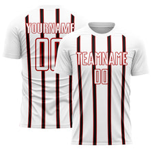 Load image into Gallery viewer, Custom White Black-Red Stripe Line Sublimation Soccer Uniform Jersey