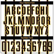 Load image into Gallery viewer, Custom White Black-Gold Stripe Line Sublimation Soccer Uniform Jersey