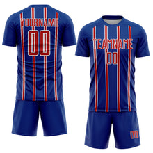 Load image into Gallery viewer, Custom Royal Red-White Stripe Line Sublimation Soccer Uniform Jersey