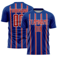 Load image into Gallery viewer, Custom Royal Red-White Stripe Line Sublimation Soccer Uniform Jersey