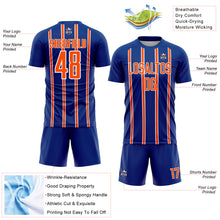 Load image into Gallery viewer, Custom Royal Orange-White Stripe Line Sublimation Soccer Uniform Jersey