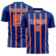 Load image into Gallery viewer, Custom Royal Orange-White Stripe Line Sublimation Soccer Uniform Jersey