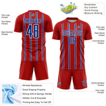 Load image into Gallery viewer, Custom Red Royal-White Stripe Line Sublimation Soccer Uniform Jersey