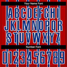 Load image into Gallery viewer, Custom Red Royal-White Stripe Line Sublimation Soccer Uniform Jersey