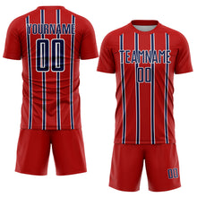 Load image into Gallery viewer, Custom Red Navy-White Stripe Line Sublimation Soccer Uniform Jersey