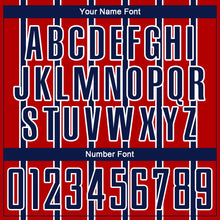 Load image into Gallery viewer, Custom Red Navy-White Stripe Line Sublimation Soccer Uniform Jersey