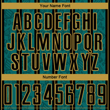 Load image into Gallery viewer, Custom Teal Black-Old Gold Stripe Line Sublimation Soccer Uniform Jersey