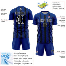 Load image into Gallery viewer, Custom Royal Black-White Stripe Line Sublimation Soccer Uniform Jersey