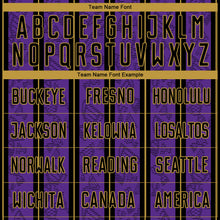 Load image into Gallery viewer, Custom Purple Black-Old Gold Stripe Line Sublimation Soccer Uniform Jersey