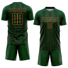 Charger l'image dans la galerie, Custom Green Black-Old Gold Stripe Line Sublimation Soccer Uniform Jersey