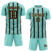 Charger l'image dans la galerie, Custom Ice Blue Black-Old Gold Stripe Line Sublimation Soccer Uniform Jersey