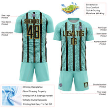 Charger l'image dans la galerie, Custom Ice Blue Black-Old Gold Stripe Line Sublimation Soccer Uniform Jersey