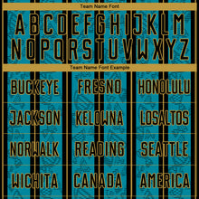 Load image into Gallery viewer, Custom Teal Black-Old Gold Stripe Line Sublimation Soccer Uniform Jersey