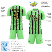 Laden Sie das Bild in den Galerie-Viewer, Custom Pea Green Black-Old Gold Stripe Line Sublimation Soccer Uniform Jersey