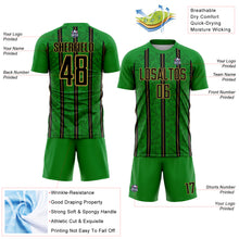 Charger l'image dans la galerie, Custom Grass Green Black-Old Gold Stripe Line Sublimation Soccer Uniform Jersey