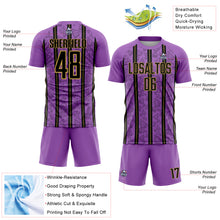 Load image into Gallery viewer, Custom Medium Purple Black-Old Gold Stripe Line Sublimation Soccer Uniform Jersey