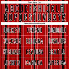 Load image into Gallery viewer, Custom Red Black-White Stripe Sublimation Soccer Uniform Jersey