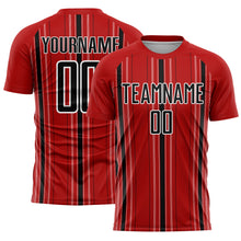 Load image into Gallery viewer, Custom Red Black-White Stripe Sublimation Soccer Uniform Jersey