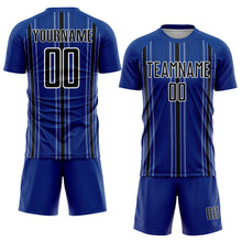 Load image into Gallery viewer, Custom Royal Black-White Stripe Sublimation Soccer Uniform Jersey