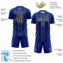 Load image into Gallery viewer, Custom Royal Black-White Stripe Sublimation Soccer Uniform Jersey