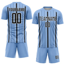 Charger l'image dans la galerie, Custom Light Blue Black-White Stripe Sublimation Soccer Uniform Jersey