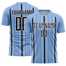 Charger l'image dans la galerie, Custom Light Blue Black-White Stripe Sublimation Soccer Uniform Jersey