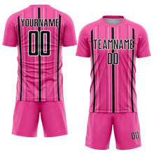 Load image into Gallery viewer, Custom Pink Black-White Stripe Sublimation Soccer Uniform Jersey