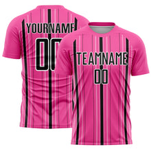 Load image into Gallery viewer, Custom Pink Black-White Stripe Sublimation Soccer Uniform Jersey