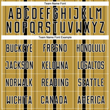 Laden Sie das Bild in den Galerie-Viewer, Custom Old Gold Black-White Stripe Sublimation Soccer Uniform Jersey