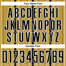 Laden Sie das Bild in den Galerie-Viewer, Custom Old Gold Black-White Stripe Sublimation Soccer Uniform Jersey