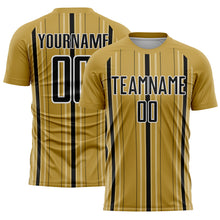 Laden Sie das Bild in den Galerie-Viewer, Custom Old Gold Black-White Stripe Sublimation Soccer Uniform Jersey