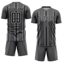 Load image into Gallery viewer, Custom Steel Gray Black-White Stripe Sublimation Soccer Uniform Jersey