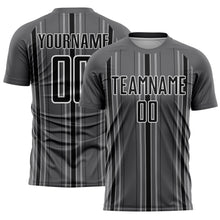 Load image into Gallery viewer, Custom Steel Gray Black-White Stripe Sublimation Soccer Uniform Jersey