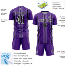 Load image into Gallery viewer, Custom Purple Black-White Stripe Sublimation Soccer Uniform Jersey