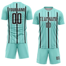 Load image into Gallery viewer, Custom Ice Blue Black-White Stripe Sublimation Soccer Uniform Jersey