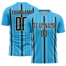 Load image into Gallery viewer, Custom Sky Blue Black-White Stripe Sublimation Soccer Uniform Jersey