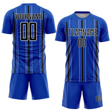 Laden Sie das Bild in den Galerie-Viewer, Custom Thunder Blue Black-White Stripe Sublimation Soccer Uniform Jersey