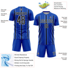 Laden Sie das Bild in den Galerie-Viewer, Custom Thunder Blue Black-White Stripe Sublimation Soccer Uniform Jersey