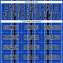 Laden Sie das Bild in den Galerie-Viewer, Custom Thunder Blue Black-White Stripe Sublimation Soccer Uniform Jersey